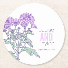 Chrysanthemum paarse bloem grafisch papier onderze ronde kartonnen onderzetter