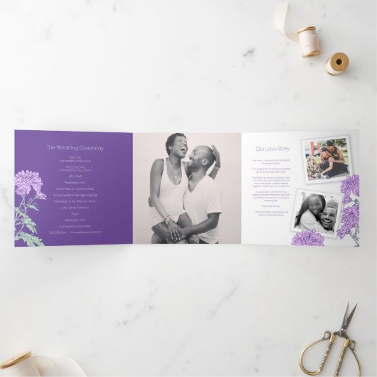 Chrysanthemum paarse bloemtekening drieluik programma (Binnen)