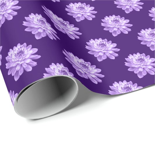 Chrysanthemum Pattern - Deep Paars Cadeaupapier (Rol Hoek)