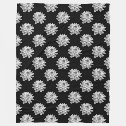 Chrysanthemum Pattern - Monochrome Black Fleece Deken (Voorkant)