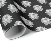 Chrysanthemum Pattern - Monochrome on Black Cadeaupapier (Rol Hoek)