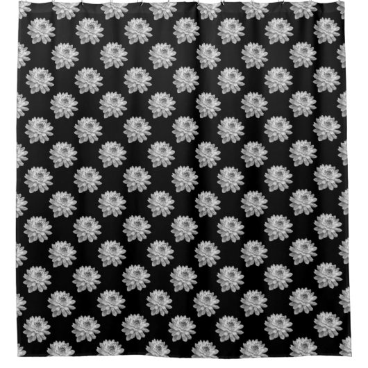 Chrysanthemum Pattern - Monochrome on Black Douchegordijn (Voorkant)