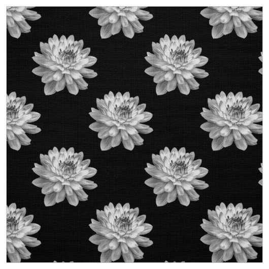 Chrysanthemum Pattern - Monochrome on Black Stof (Swatch)