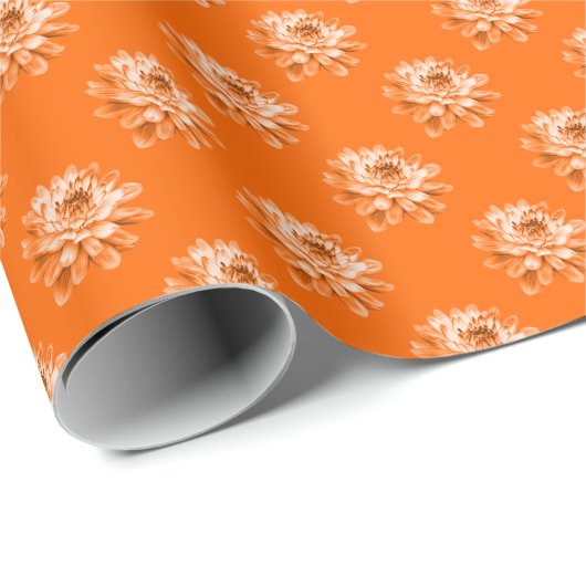 Chrysanthemum Pattern - Sinaasappel Cadeaupapier (Rol Hoek)