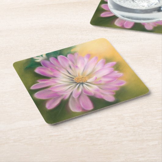 Chrysanthemum Pink en Cream Floral Pastel Kartonnen Onderzetters (Schuin)