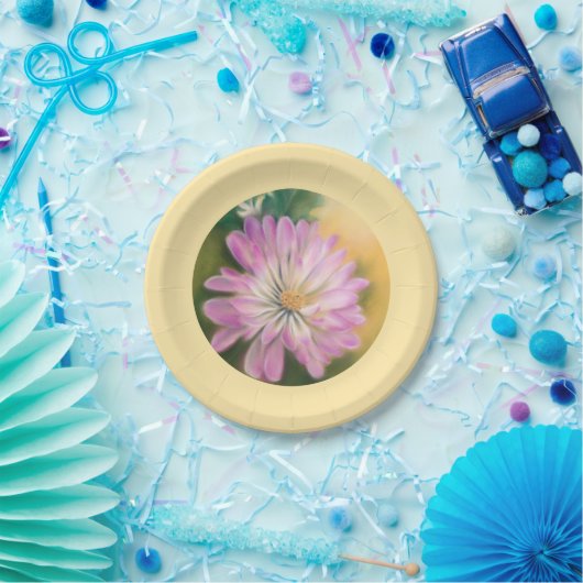 Chrysanthemum Pink en Cream Floral Pastel Papieren Bordje (Feest)