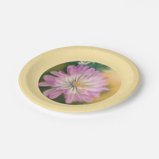 Chrysanthemum Pink en Cream Floral Pastel Papieren Bordje (Gekanteld)
