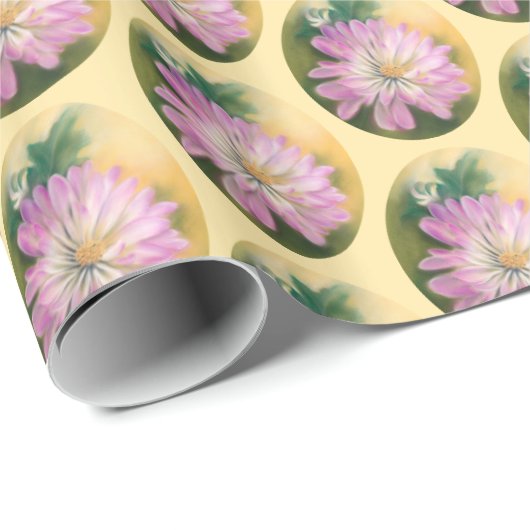 Chrysanthemum Pink en Cream Pastel Floral Cadeaupapier (Rol Hoek)