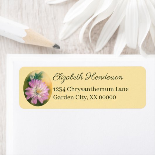 Chrysanthemum Pink en Cream Pastel Floral Etiket (Insitu)
