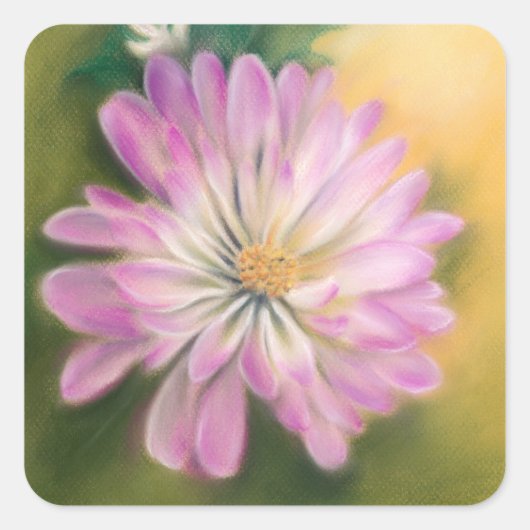 Chrysanthemum Pink en Cream Pastel Floral Vierkante Sticker (Voorkant)