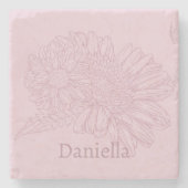 Chrysanthemum Pink Line Drawing with Your Name  Stenen Onderzetter (Voorkant)