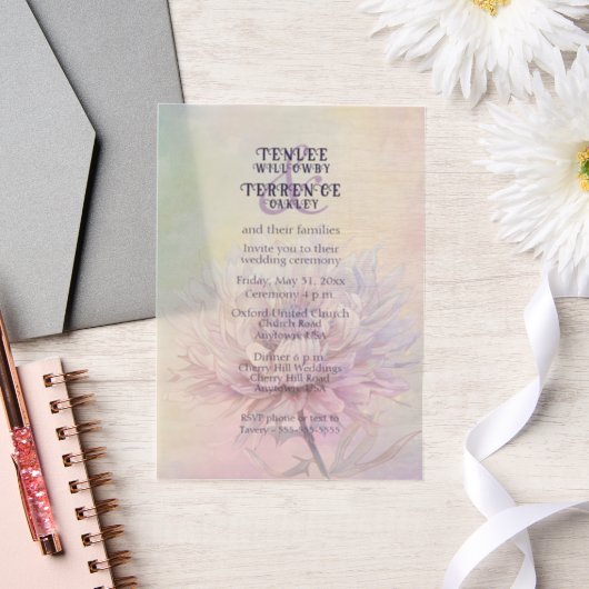 Chrysanthemum Pink Purple Wedding Invitation Vellum Uitnodigingen (Huwelijk)