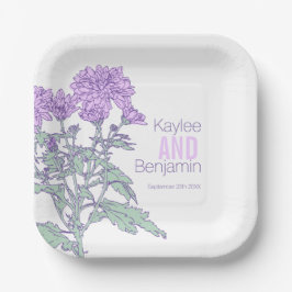 Chrysanthemum purperbloesbruiloft papieren bordje