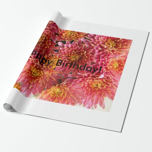 Chrysanthemum roze en warm roze cadeaupapier (Uitgerold)