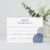 Chrysanthemum RSVP briefkaart | Marineblauw (Staand voorkant)