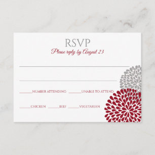 Chrysanthemum RSVP briefkaart   Marsala & Grijs