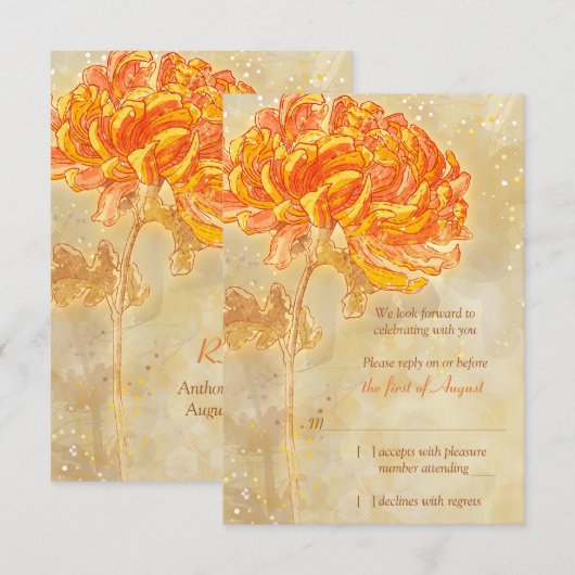 Chrysanthemum Sinaasappel Bloemen Huwelijk RSVP ka (Voorkant / Achterkant)