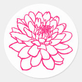 Chrysanthemum Tekening - Neon Red op wit Ronde Sticker (Voorkant)