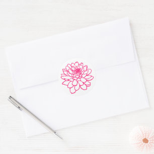 Chrysanthemum Tekening - Neon Red op wit Ronde Sticker