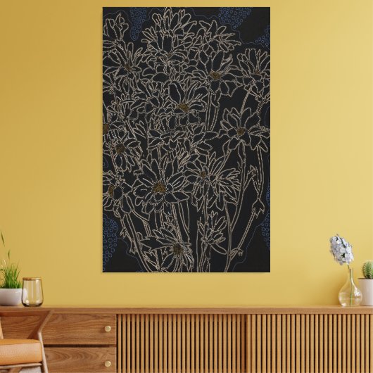 Chrysanthemum tuinbloemen zwart-oud metaal canvas afdruk (Insitu (Woonkamer))