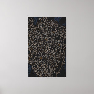 Chrysanthemum tuinbloemen zwart-oud metaal canvas afdruk