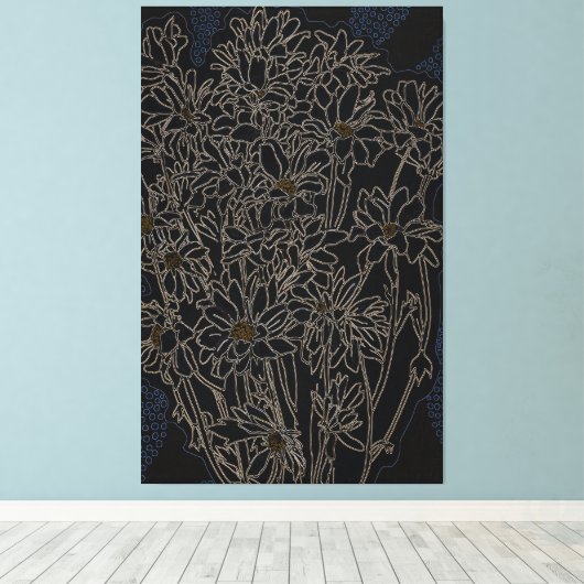 Chrysanthemum tuinbloemen zwart-oud metaal canvas afdruk (Insitu (Houten vloer))