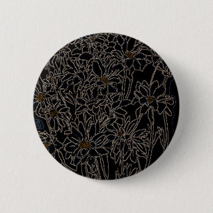 Chrysanthemum tuinbloemen zwart-oud metaal ronde button 5,7 cm