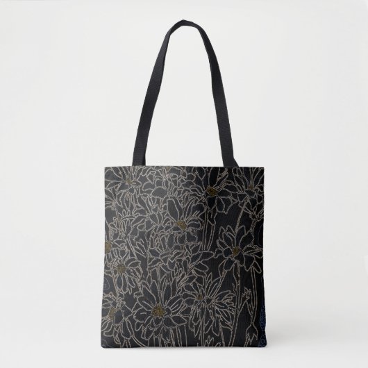 Chrysanthemum tuinbloemen zwart-oud metaal tote bag (Voorkant)