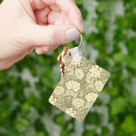 Chrysanthemum van William Morris, Vintage Kunst Sleutelhanger (Hand)