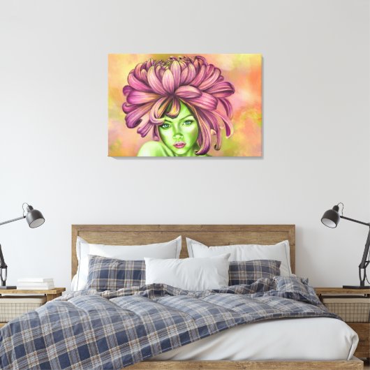 Chrysanthemum Vrouw Canvas Print (Insitu (Slaapkamer))
