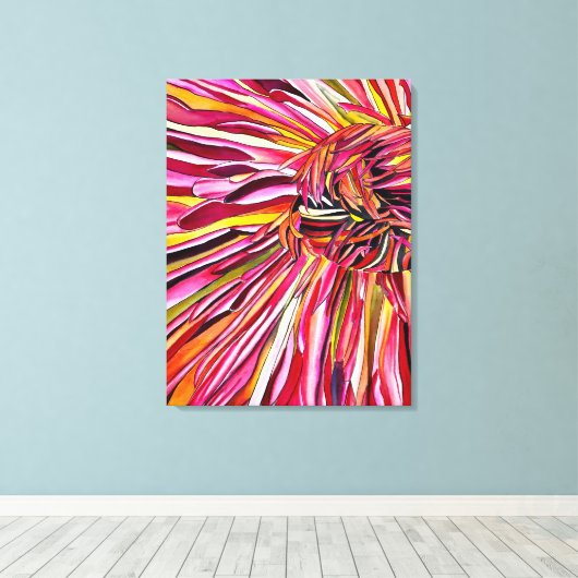 Chrysanthemum waterverf art poster canvas afdruk (Insitu (Houten vloer))