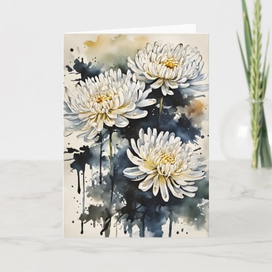 Chrysanthemum - Waterverf bloemen Kaart (Voorkant)