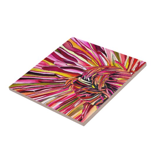 Chrysanthemum waterverf tegeltje (Zijkant)