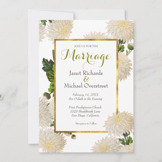 Chrysanthemum Wedding Invitation Kaart (Voorkant)