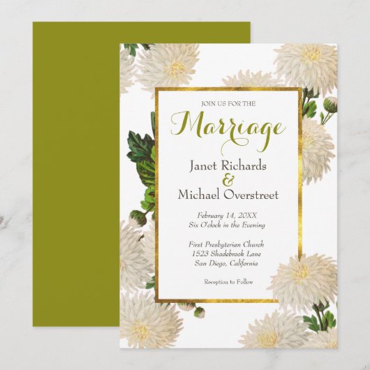 Chrysanthemum Wedding Invitation Kaart (Voorkant / Achterkant)