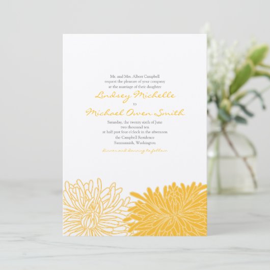 Chrysanthemum Wedding Invitation Kaart (Staand voorkant)