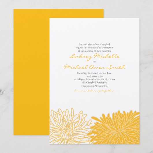 Chrysanthemum Wedding Invitation Kaart (Voorkant / Achterkant)