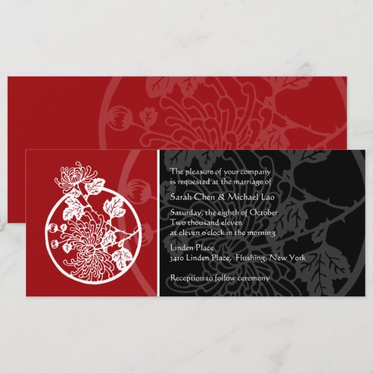 Chrysanthemum Wedding Invitation Kaart (Voorkant / Achterkant)