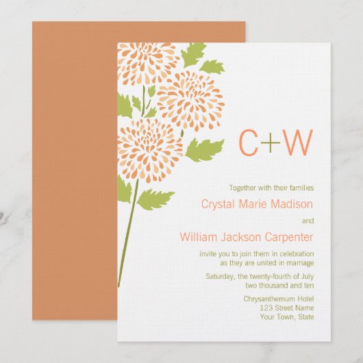 Chrysanthemum Wedding Invitation Kaart (Voorkant / Achterkant)