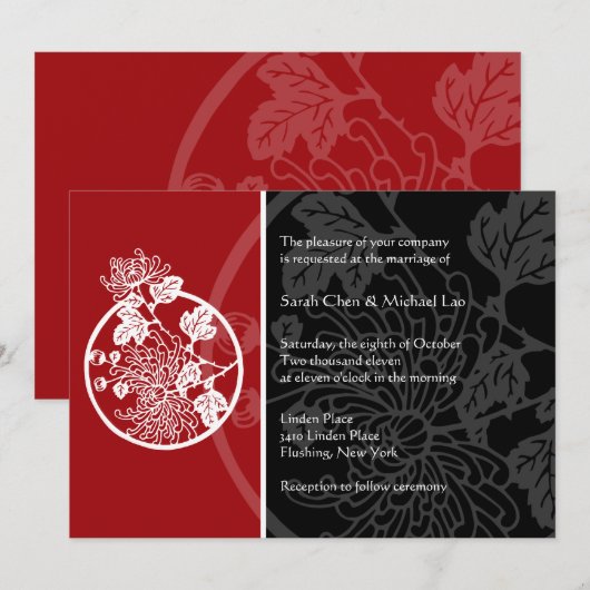 Chrysanthemum Wedding Invitation Kaart (Voorkant / Achterkant)