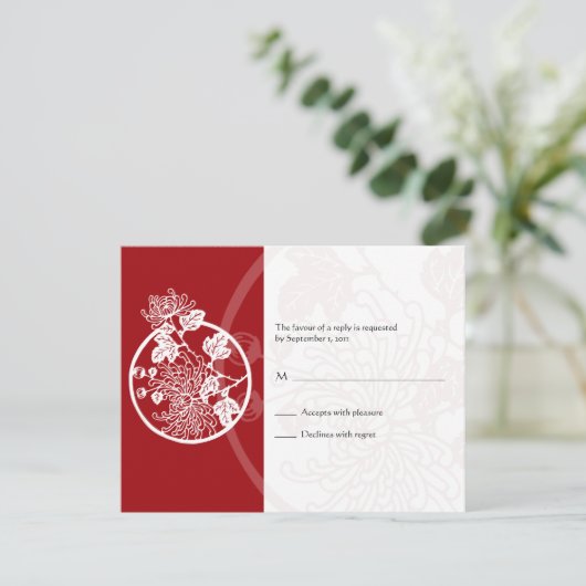 Chrysanthemum Wedding Reply Card RSVP Kaartje (Staand voorkant)