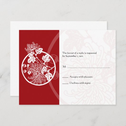 Chrysanthemum Wedding Reply Card RSVP Kaartje (Voorkant / Achterkant)