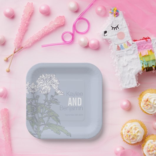 Chrysanthemum white bloemen bruiloft papier borden papieren bordje (Feest)