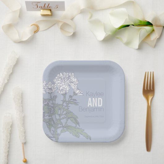 Chrysanthemum white bloemen bruiloft papier borden papieren bordje (Huwelijk)