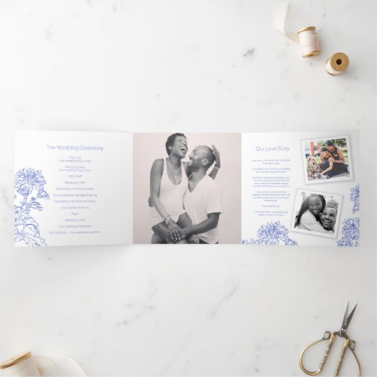 Chrysanthemum witte blauwe bloem tekening drieluik programma (Binnen)