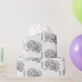 Chrysanthemum Zwarte Lijntekening met Uw Naam Cadeaupapier