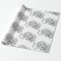 Chrysanthemum Zwarte Lijntekening met Uw Naam