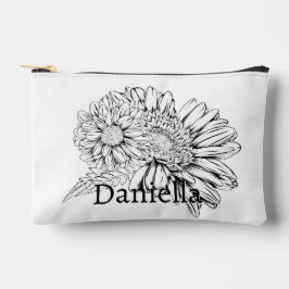 Chrysanthemum Zwarte Lijntekening met Uw Naam Etui