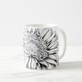 Chrysanthemum Zwarte Lijntekening met Uw Naam Koffiemok (Voorkant rechts)