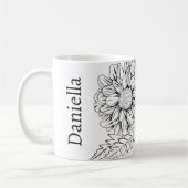 Chrysanthemum Zwarte Lijntekening met Uw Naam Koffiemok (Links)